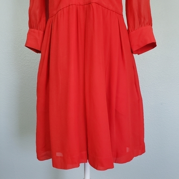 ARMANI EXCHANGE 100% Silk 3/4 Sleeve A-Line Dress Sz 6 Orange - Picture 4 of 10